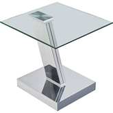 Houston End Table in Tempered Glass & Polished Steel